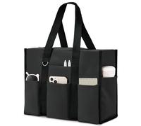 Becokan Utility Large Tote Bag with 12 Pockets Top Zipper Closure & Thick Bottom Support Work Bags for Women Nurse Teacher, Dark Grey, L