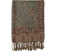 Becolored Paisley Flowers Borders Pattern Pashmina Silk Scarf Shawl Wrap Blanket Reversible Comfortable With Fringes, 17-sage Green, Large