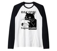 Become Ungovernable - Black Cat Biting Hand Funny Meme Raglan Baseball Tee