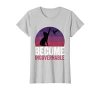 Become Ungovernable - Funny Cat Resist Political Corruption T-Shirt, Women, Silver Grey, X-Small