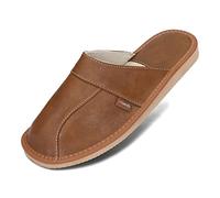 BeComfy Men's Casual Leather Slippers, Slip-On 100% Natural Leather | Comfort&Soft | Black Dark Brown Grey Light Brown | UK Size Model FM81 (9 UK, Light Brown)