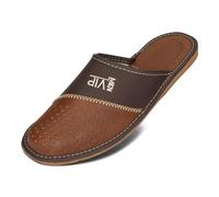 BeComfy Men's Leather Slippers Classic Slippers Supermen VIP King Dad Relax 40-46 EU, brown, 9 UK