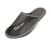 BeComfy Men's Slippers | Leather Slippers | Home Classic Slippers Men Black Gray 40,41,42,43,44,45,46 Supermen Relax Prince King Dad (12 UK, King Dad)