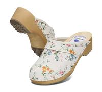 BeComfy Unisex Leather Clogs Women's Wooden Clogs Men's Wooden Clogs Genuine Leather 35-46 EU, Colorful Flowers, 5 UK