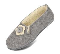 BeComfy Unisex Women's Men's Felt Slippers Lined with Sheep's Wool Warm Slippers with Felt Sole 36-46 EU, Grey flower felt sole, 8.5 UK
