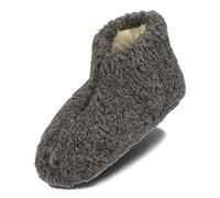BeComfy Woman Men Warm Wool Slippers - Unisex - Sheep Wool with Anti-Slip Sole | Multicolour Beige, Checked, Grey | 3.5 UK - 11.5 UK (Graphite, Numeric_7)