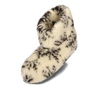 BeComfy Woman Men Warm Wool Slippers - Unisex - Sheep Wool with Anti-Slip Sole | Multicolour Beige, Checked, Grey | 3.5 UK - 11.5 UK (White with Snowflakes, Numeric_9_Point_5)