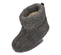BeComfy Woman Men Warm Wool Slippers - Unisex - Sheep Wool with Anti-Slip Sole | Multicolour Beige, Checked, Grey | 3.5 UK - 11.5 UK (Graphite Leather Tab, numeric_8_point_5)