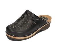 BeComfy Women's Clogs with Buckle; Wooden Shoes Soft Still Rubber Sole / Real Leather, Black, Blue, White, Colourful Flowers: 35 41 EU 2.5 7 UK, holes edge