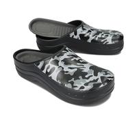 BeComfy Women's Men's EVA Clogs Comfortable Ultralight Garden Shoes with Moro or Floral Print 36-46 EU, Black camouflage pattern, 8 UK