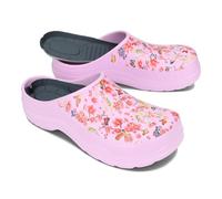 BeComfy Women's Men's EVA Clogs Comfortable Ultralight Garden Shoes with Moro or Floral Print 36-46 EU, lilac flowers, 8 UK