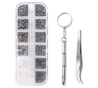 Becory Eyeglasses Repair Kit, 1100Pcs Tiny Screws and 5 Pairs Nose Pads Stainless Steel Set with Micro Screwdriver Tweezer for Glasses, Sunglasses, Watch Repair