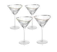 Bec's Designs Gold Rim Martini Glasses Set of 4, Hand-Blown Cocktail Glass | Triangular stemmed cocktail glasses with hand-hammered texture and gold rims for martinis, cosmopolitans & easy entertaining.