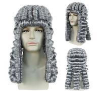 BECULINA Grey Lawyer Wig Judge Wigs for Men with Hair Cap Grey Curly Wigs for Male Wavy Hair for Halloween Men's Colonial George Washington Wig for Christmas Halloween