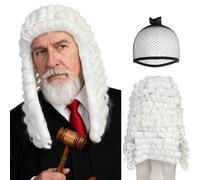 BECULINA Lawyer Wigs White Colonial Judge Wig with Hair Cap Long Curly