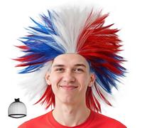 BECULINA Red White Blue Spiky Wigs 【+Hair Cap】 Synthetic Short Colorful Funny Crazy Wig for Celebrations Themed Party Football Sports Fan Wigs for Adults Men Women Halloween Costume Cosplay Outfit