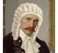 BECULINA Silver White Curly Wigs with Hair Cap Judge Wig Men's 18Th
