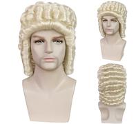 BECULINA Silver White Curly Wigs with Hair Cap Judge Wig Men's 18Th Century Peruke Wig for Men Long White Wavy Hair Historical Colonial Powdered Hairs for Events Halloween Christmas Party Costume