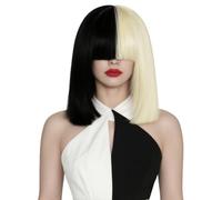 BECUS 12 inch Split Black Blonde Bob Wig with Bangs for Women Costume Wig
