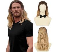 BECUS Blonde Wig for Men Wigs Long Wavy Synthetic Hair for Adults Halloween Cosplay with Free Wig Cap (20''-Blonde)