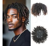 BECUS Dreadlock Toupee Hairpiece for Black Men, Short Afro Fake Dreads Topper, Hair Topper Curly Synthetic Hair Wig with Bangs for Daily Wear, Cosplay, Halloween(Brown)