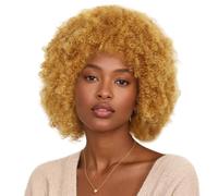 BECUS Honey Blonde Afro Wig 10'' Short Curly Afro Wig for Women Synthetic Fluffy Kinky Curly Honey Blonde Wig Natural Glueless Protective Style Halloween