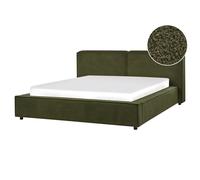 Beliani Bed Boucle Linards 160 X 200 Cm Eu King Size Dark Green, Green