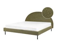 Beliani Bed Boucle Margut 180 X 200 Cm Eu Super King Olive Green, Green