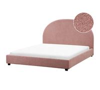 Beliani Bed Boucle Vaucluse 140 X 200 Cm Eu Double Pastel Pink, Pink