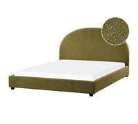 Beliani Bed Boucle Vaucluse 160 X 200 Cm Eu King Size Olive Green, Green