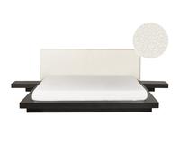 Beliani Bed Boucle Zen 180 X 200 Cm Eu Super King Dark Ash Wood
