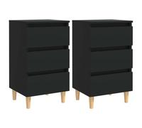 vidaXL 2x Bed Cabinets with Solid Wood Legs Black Bedroom Nightstand Table