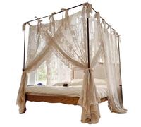 Bed Canopy, 4 Corner Post Canopy Bed Curtains, Romantic Lace Mosquito Net for 1.5m/4.92ft Beds, Beige (Frame Not Included), Home