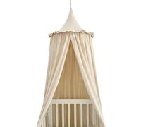 Bed Canopy Cotton Kids Room Deco Baldachin with Frill Curtain for Boys Girls(Beige)