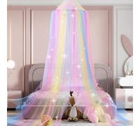 Bed Canopy for Girls, Rainbow Bed Tent Princess Bed Canopy Hanging Mosquito Net for Bed Room Décor Kids Fairy Dream Play Tent