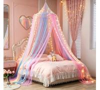 Bed Canopy for Girls with 100 LED String Lights, Rainbow Canopy For Bed Mosquito Net Bed Canopy Princess Mosquito Net for Adults, Double Bed Accessories (Rainbow)