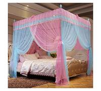 Bed Canopy Lace Mosquito Net U-Shaped Guide Rail Mosquito Net Household Princess Style Palace Bed Tent (Color : Blue-pink, Size : 1.2x2.0m bed)