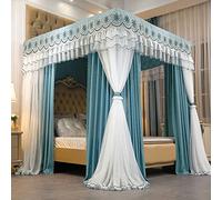 Bed Canopy Net Curtain with Blackout Fabric for King Size Bed, Double Layer Princess Style, Floor Standing Four Poster Frame for Enhanced Privacy and Sleep