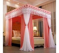 Bed Canopy Net Curtain with Blackout Fabric for King Size Bed, Double Layer Princess Style, Floor Standing Four Poster Frame for Enhanced Privacy and Sleep