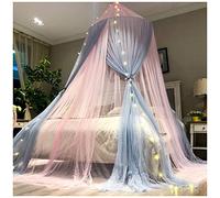 Bed Canopy Romantic Princess Universal Ceiling Dome Fantasy Netting Curtains Mosquito Net Hanging 2 Layers Ultra Dense Full Coverage Protection for Double Bed Pink Grey(Height:2.7M)