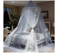 Bed Canopy Romantic Princess Universal Ceiling Dome Fantasy Netting Curtains Mosquito Net Hanging 2 Layers Ultra Dense Full Coverage Protection for Double Bed Grey White(Height:2.7M)