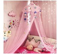 Bed Canopy Round Dome, Mosquito Net Indoor Outdoor Playing Reading Tent Bedroom Decoration for Baby Kids Room Pink(Height:2.5M)