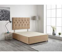 Bed Centre Beige Plush Velvet Fabric Divan Base Plus Matching Headboard and 2 Drawers 3ft 4ft 4ft6 5ft 6ft (4FT6 (Double))