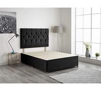 Bed Centre Black Plush Velvet Fabric Divan Base Plus Matching Headboard and 2 Drawers 3ft 4ft 4ft6 5ft 6ft (3FT (Single))