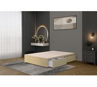 Bed Centre Flexby Divan Bed Base Only with 2 Drawers (Same Side), No Headboard - Available in 3FT, 4FT, 5FT & 6FT (4FT6 Double, Linen Beige Fabric)