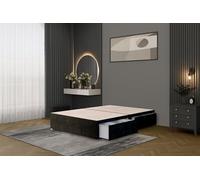 Bed Centre Flexby Divan Bed Base Only with 2 Drawers (Same Side), No Headboard - Available in 3FT, 4FT, 5FT & 6FT (4FT6 Double, Plush Black Fabric)