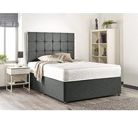Bed Centre Grey linen Memory Foam Divan Bed Set With Mattress, 4 Drawers And Headboard (Double (135cm X 190cm))