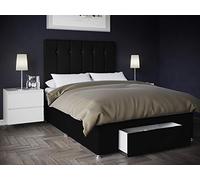 Bed Centre Kano Black Plush Divan Set With Sprung Memory Foam Fibre Mattress, 1 End Drawer And Headboard (Double (135cm X 190cm))