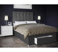 Bed Centre Kano Grey Plush Divan Set With Sprung Memory Foam Fibre Mattress, 1 End Drawer And Headboard (King (150cm X 200cm))