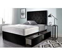 Bed Centre Ziggy Black Plush Sprung Memory Foam Divan Bed Set With Mattress, 2 Drawers (Same Side) and Headboard (Double (135cm X 190cm))